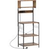 HOMCOM Scaffale da cucina, scaffale a colonna con 5 ganci a S, 5 ripiani, presa elettrica, in acciaio, Marrone rustico, 60 x 42 x 153 cm | Aosom Italy