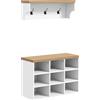 HOMCOM Set mobile per ingresso 2-in-1 appendiabiti da parete panca portascarpe 3 ganci e 9 nicchie 75x30x50cm bianco e rovere | Aosom Italy