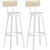 HOMCOM Set di 2 Sgabelli Alti da Cucina con Schienale e Poggia piedi Rivestiti in PU Seduta 75,5 cm Natural e Bianco | Aosom Italy