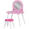 AIYAPLAY Set Toeletta Trucco Bambina 3-6 Anni con Sgabello, Specchio Infrangibile, Design con Cuori, Rosa | Aosom Italy