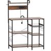 HOMCOM Scaffale da cucina, Scaffale a colonna con 2 prese, 5 ganci a S, 5 ripiani, Cesto, Traverse a X Acciaio 90 x 42 x 130 cm | Aosom Italy
