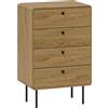 HOMCOM Cassettiera 4 cassetti, mobile contenitore stretto con piedi in acciaio, angoli arrotondati, 60 x 39 x 91,5 cm, rovere | Aosom Italy