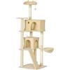 PawHut Tiragraffi per Gatti 180 cm con Piattaforme Letto 2 Cuccie Amaca Scala Pali in Sisal Beige | Aosom Italy