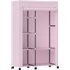 HOMCOM Armadio in Tessuto con Ruote Guardaroba Portatile con 6 Ripiani e 1 Asta per Appendere per Camera da Letto 103x43x162,5cm Rosa | Aosom Italy