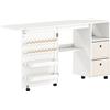 HOMCOM Tavolo da cucito pieghevole, mobile da cucito su ruote con porta magnetica, 2 vaschette, 2 cassetti, 146,4x40x77,5cm, bianco | Aosom Italy