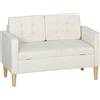 HOMCOM Divano due posti con contenitore, capitonnè con bottoni, cuscini, legno di gomma, 117x62x78cm, Bianco crema | Aosom Italy