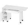 HOMCOM Scrivania per computer su ruote, tavolo informatico con ribalta, cassetto, armadietto e vano, 130 x 58 cm, bianco | Aosom Italy