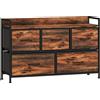 HOMCOM Cassettiera, mobile contenitore con 5 cassetti in tessuto pieghevoli, piano e struttura in acciaio, 98 x 29 x 63 cm, marrone rustico | Aosom Italy