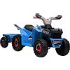 HOMCOM Quad Elettrico per Bambini con Rimorchio 6V Quad per Bambini 18-36 Mesi con Velocità 2,5 km/h 6 Ruote Blu | Aosom Italy