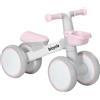 AIYAPLAY Bicicletta senza pedali per bambini 4 ruote sella regolabile, manubrio ergonomico lega alluminio, PP, bambino 1 a 3 anni - Grigio Bianco Rosa | Aosom Italy