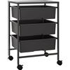 HOMCOM Carrello d'appoggio con ruote, 3 cestelli per trasporto e conservazione, carrello cucina, 40,8L x 33,5B x 60,5H cm, Nero | Aosom Italy