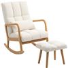 HOMCOM Poltrona a dondolo con poggiapiedi, rivestimento in fleece, schienale alto, gambe in legno, piedini, Bianco | Aosom Italy