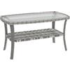 Outsunny Tavolino da Giardino Esterno Rettangolare in Rattan con Ripiano Piano in Vetro Temperato a Onde 90x50x45 cm Grigio Scuro | Aosom Italy