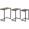HOMCOM tavolino a set, tavolino da appoggio, set da 3, design industriale, telaio in acciaio, marrone+nero, 45 x 30 x 60cm | Aosom Italy