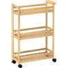 HOMCOM Carrello servitore, 3 livelli, ripiani a doghe, protezione anti-caduta, bambù, 55 x 20 x 75 cm | Aosom Italy
