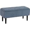 HOMCOM Panca imbottita con contenitore, baule, effetto cashmere, fino a 120 kg, struttura in legno naturale, 95 x 38 x 45 cm, Blu | Aosom Italy