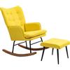 HOMCOM Poltrona a dondolo con ottomane design scandinavo, poltrona con poggiapiedi, legno di faggio, trapuntatura, 64 cm x 89 cm x 90 cm Giallo | Aosom Italy