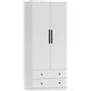 HOMCOM Armadio, 2 ante, vano appendiabiti, bastone appendiabiti, 2 cassetti, truciolato, Bianco | Aosom Italy