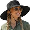 Zidoley Cappello da sole da donna con protezione UPF 50+, tesa larga da 12 cm, pieghevole, con sottogola, 2 modi di indossarlo: cappello da pesca/cappello da cowboy, traspirante con 5 pastiglie