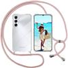 ISOI Cover con Cordino per Samsung Galaxy A05s / Samsung A05 s, Custodia Trasparente con Collana Tracolla Laccio Collo Ultra Sottile Morbido TPU Silicone Antiurto AntiGraffio Antiscivolo Case, Rosa