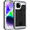 Beeasy Cover per iPhone 14 IP68 Impermeabile Custodia Militare Antiurto Resistente 360° Metallo Armor Protezione Schermo Integrata Rugged Robusta Indistruttibile Subacquea Antipolvere Argento
