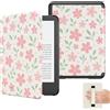 MoKo Custodia per Ebook Reader da 6(11a Gen-2024/2022), Cover a Conchiglia Leggera Cinturino per la mano con Auto Sonno/Sveglia per 11a Gen 2024,NON per Kobo Aura 2/Remarkable, Fiori e Foglie