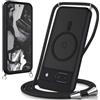 Coiwxmoi Magnetica Cover per Google Pixel 8a con Cordino Laccio, Compatibile con MagSafe, Traslucida Opaca Hard PC Custodia Sottile Silicone Antiurto Antigraffio Protettiva Case con Corda,Nero