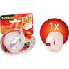 Scotch Nastro Crystal con Dispenser, 1 Rotolo, 19 mm x 25 m + 5 m GRATIS | Nastro Adesivo Multiuso, Aderenza Forte e Permanente; Finitura Trasparente Lucida per Imballare, Sigillare e Riparare