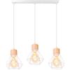 TOKIUS 3 Luci Lampada a Sospensione Vintage, Lampada da soffitto E27 Industriale Lampadario Soffitto in Metallo e Legno Ø160mm Illuminazione Design per Cucina Salotto (B - con barra)