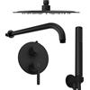 Parama Set doccia nero opaco - Miscelatore incasso 2 vie Virna, braccio 40cm, soffione slim 30cm e doccino