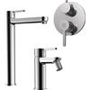 Parama Set miscelatore lavabo alto e bidet senza scarico ed incasso doccia con deviatore in ottone cromato | Virna