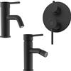 Parama Set miscelatore lavabo e bidet senza scarico ed incasso doccia con deviatore in ottone nero opaco | Ava