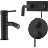 Parama Set miscelatore lavabo ad incasso e bidet senza scarico ed incasso doccia con deviatore in ottone nero opaco | Ava