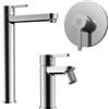 Parama Set miscelatore lavabo alto e bidet senza scarico ed incasso doccia in ottone cromato | Virna