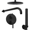 Parama Set doccia nero opaco - Miscelatore incasso 2 vie Virna, braccio 30cm, soffione 20cm e doccino