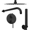 Parama Set doccia tondo nero opaco - Miscelatore incasso 2 vie, braccio 40cm, soffione 30cm e doccino