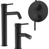 Parama Set miscelatore lavabo alto e bidet senza scarico ed incasso doccia con deviatore in ottone nero opaco | Ava
