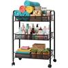 Relaxdays Carrello 3 Ripiani Aperti in Metallo, 62,5x43,5x26 cm, 4 rotelle, Multiuso, Cucina/Bagno, Nero