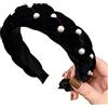Yurosiay Cerchietto per capelli da donna in velluto intrecciato, vintage, largo intrecciato, con perle bianche, elastico in velluto, alla moda, elegante, per donne e ragazze, colore nero, 1#
