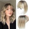 SEA SINGING Toupet in capelli umani per donne con ciuffo, cuciti a mano con copertura 360° 3D, naturali per capelli sottili - Parrucche per donne (Ombre Light Brown con riflessi biondi)