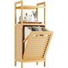 HITNET Mobile Bagno con Portabiancheria, Mobiletto Bagno da Terra in Bambù 2 Ripiani con 1 Cesto Portabiancheria, 40L Sacco Interno Rimovibile con Maniglie per Lavanderia e Camera da Letto, Naturale