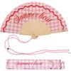 Fisura - Ventaglio originale con messaggio "Summer heat". Ventaglio pieghevole con motivo a quadri rosa, ventilatore manuale leggero per estate, spiaggia o vacanze. Laccetto incluso 42,5 x 23 cm