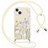 Yoedge Cover con Cordino per iPhone 13 Mini 5,4, Aesthetic Disegni Fiori Custodia con Corda Tracolla Laccio Collana, Ultra Sottile Silicone TPU Antiurto Protettiva Case per iPhone 13 Mini, Beige1