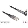 Delock - Cavo Lightning - da USB maschio dritto a Lightning maschio angolato, supporto - 1,5 m - Nero/Grigio - Carica e