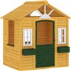 AIYAPLAY Casetta per Bambini in Legno, Casetta da Giardino Outdoor con Porta, 3 Finestre e 2 Fioriere, per Bambini 3-8 Anni, 134,5x97x150 cm, Marrone | Aosom Italy