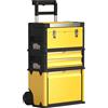 HOMCOM Set di 3 Cassette Attrezzi Impilabili su Ruote e Modulari in Acciaio con Vassoio, Maniglie e Serratura, Giallo | Aosom Italy