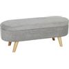 HOMCOM Panca da Letto con Gambe in Legno e Seduta Imbottita, Pouf Contenitore Rivestito in Velluto Teddy, 110x40x43 cm, Grigio Chiaro | Aosom Italy