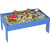 AIYAPLAY Tavolo da gioco con piano removibile, set ferroviario in legno 108 pezzi, 98x60,5x40 cm, Blu | Aosom Italy