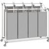 HOMCOM Cestino carrello per biancheria, contenitore su ruote con 4 sacchi removibili, 97x38x81 cm, grigio | Aosom Italy