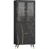 HOMCOM Libreria con scaffale a 6 livelli, mobile contenitore con anta vetrata e armadietto, 70x35x170 cm, nero | Aosom Italy